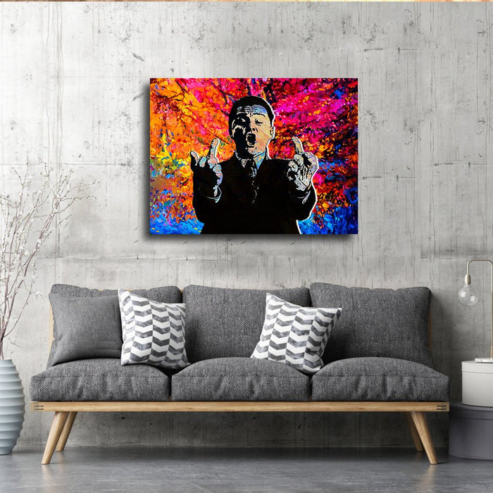 Phone Flip Off Canvas Wall Art, Wolf of Wall Street Decor