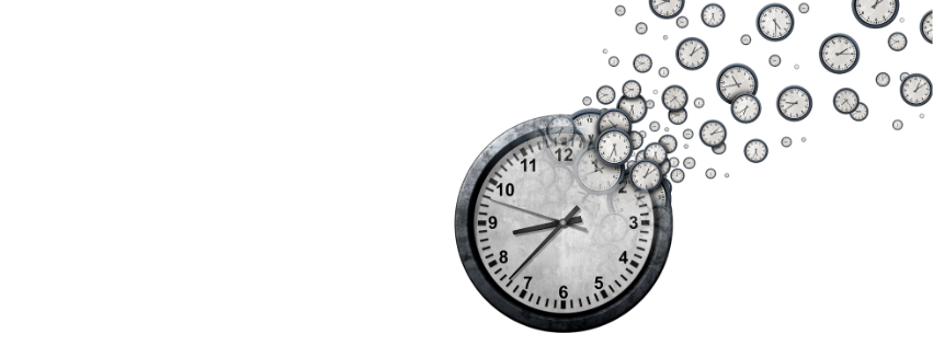 Abstract illustration of a clock dissolving into smaller clocks, symbolizing time management and decision-making.