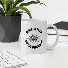 Coffee mug for entrepreneurs with the phrase 'Disgruntled Entrepreneur' in bold design.