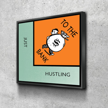 Monopoly Style Just Hustling To The Bank Motivational Framed Canvas Wall Art