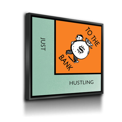 Monopoly Style Just Hustling To The Bank Motivational Framed Canvas Wall Art