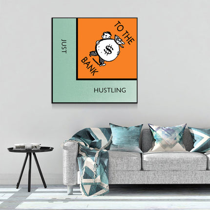 Monopoly Style Just Hustling To The Bank Motivational Framed Canvas Wall Art