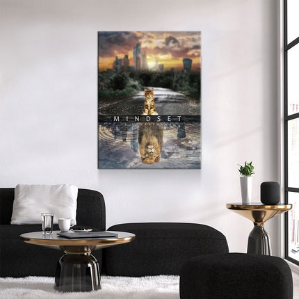 Mindset Is Everything Canvas Wall Art, Motivational Decor, Office Decor, Motivational Quotes, Motivational Art, Cat Lion
