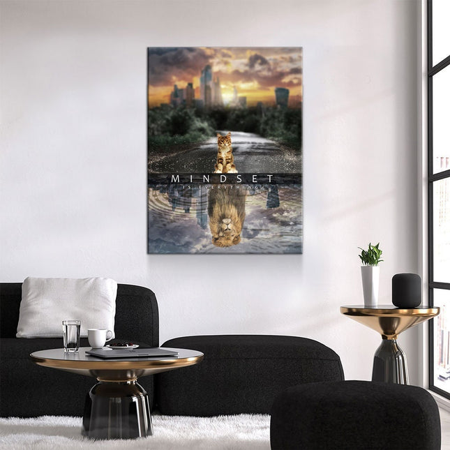 Mindset Is Everything Canvas Wall Art, Motivational Decor, Office Decor, Motivational Quotes, Motivational Art, Cat Lion