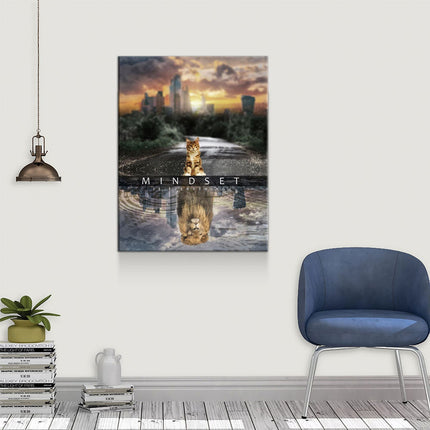 Mindset Is Everything Canvas Wall Art, Motivational Decor, Office Decor, Motivational Quotes, Motivational Art, Cat Lion