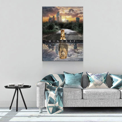 Mindset Is Everything Canvas Wall Art, Motivational Decor, Office Decor, Motivational Quotes, Motivational Art, Cat Lion