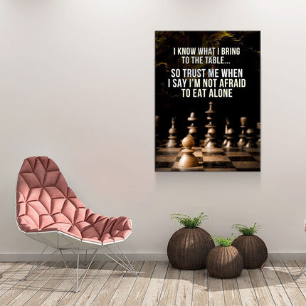 I Know What I Bring To The Table” Canvas Wall Art | Chess-Inspired Motivational Quote in modern living space