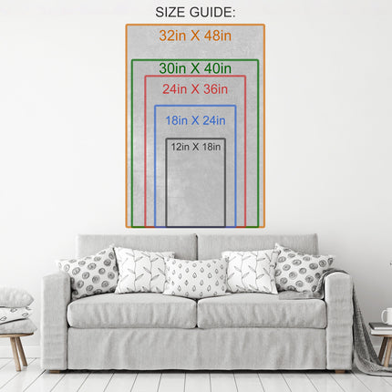 Size guide for Make Good Things Happen Canvas Wall Art showing available sizes: 32in X 48in, 30in X 40in, 24in X 36in, 18in X 24in, 12in X 18in.