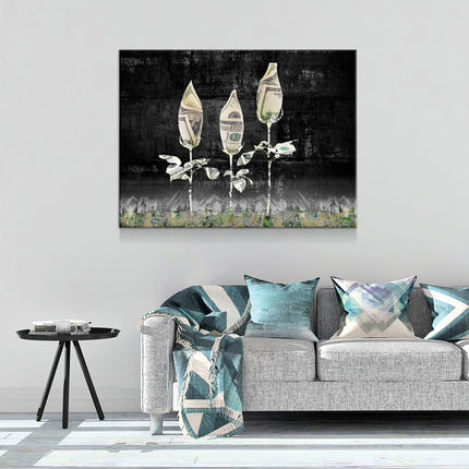 Money Roses Canvas Wall Art, Abstract Decor, Inspirational Decor, Office Decor, Money Rose Garden, Money Art