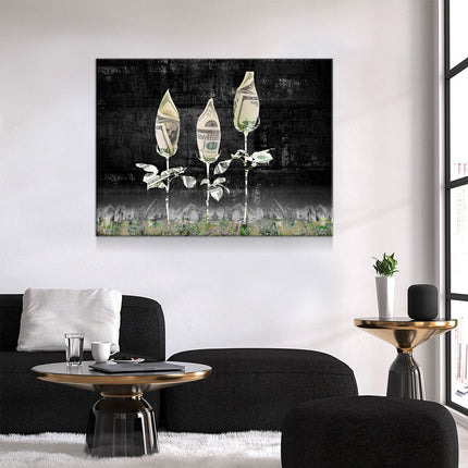 Money Roses Canvas Wall Art, Abstract Decor, Inspirational Decor, Office Decor, Money Rose Garden, Money Art