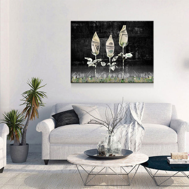 Money Roses Canvas Wall Art, Abstract Decor, Inspirational Decor, Office Decor, Money Rose Garden, Money Art