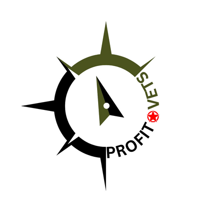 Logo with compass design and text 'Profit Vets' on a white background