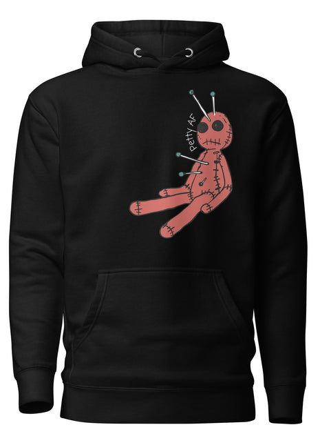 Petty AF Voodoo Doll Hoodie featuring a bold graphic, ideal for stylish streetwear lovers.