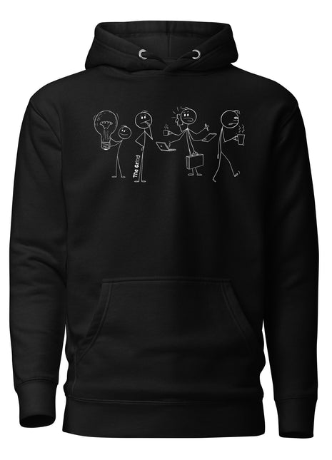 The Entrepreneurial Grind Hoodie featuring creative stick figure design, perfect for builders and doers chasing their dreams.