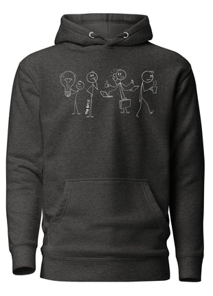 The Entrepreneurial Grind Hoodie featuring stick figure designs symbolizing creativity and hustle.