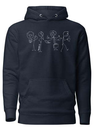 The Entrepreneurial Grind Hoodie featuring a creative design for builders and doers in dark navy color.