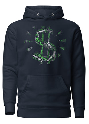 Entrepreneur Word Cloud design on a premium hoodie featuring motivational words for ambitious individuals.