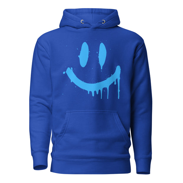 Smiley Face Hoodie – Premium Unisex Apparel for Chill Vibes in vibrant blue with a splashy smiley graphic.