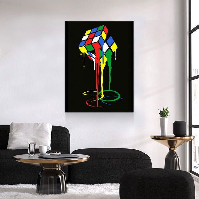 Cubic Meltdown Canvas Wall Art, Abstract Rubik's Cube Art, Abstract Decor