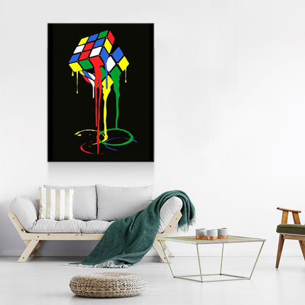 Cubic Meltdown Canvas Wall Art, Abstract Rubik's Cube Art, Abstract Decor