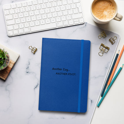 Another Day, Another Pivot Notebook – Agile Journal for Creative Entrepreneurs on a desk with keyboard and coffee.