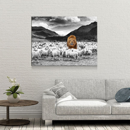 Lion Among The Sheep Canvas Wall Art, Motivational Decor