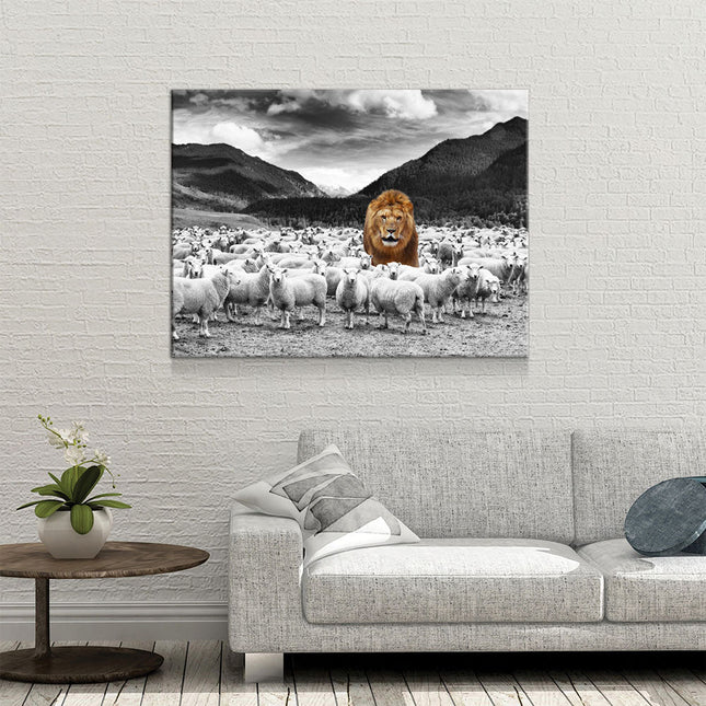 Lion Among The Sheep Canvas Wall Art, Motivational Decor