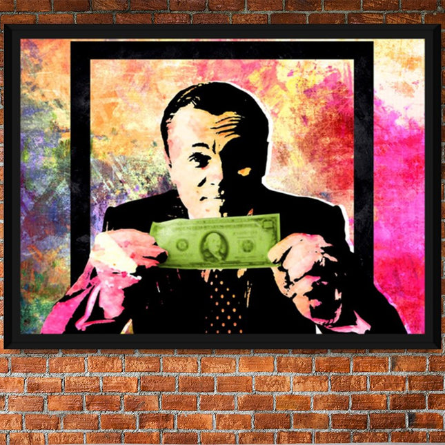 Money Talks DiCaprio Wolf of Wall Street Pastel Abstract Framed Canvas Wall Art With Black Frame