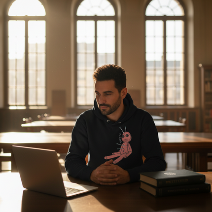 Petty AF Voodoo Doll Hoodie Library Reflection Scene