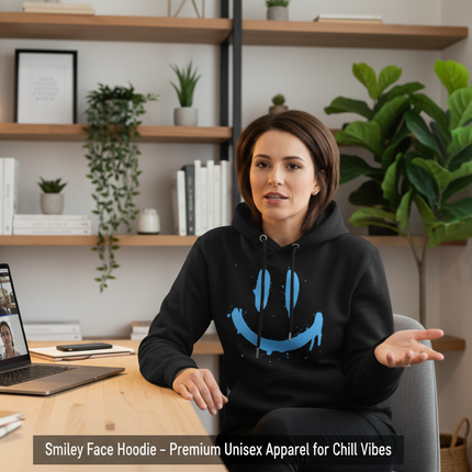 Smiley Face Hoodie Home Office Zoom Call