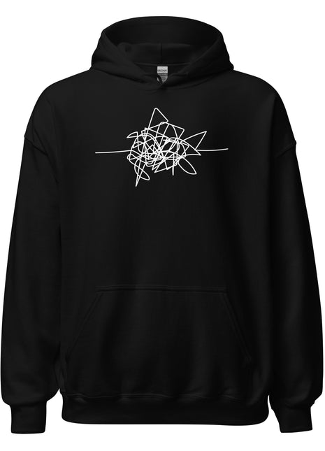 Disgruntled entrepreneur hoodie in black with a minimalist white abstract design, perfect for comfort and style.