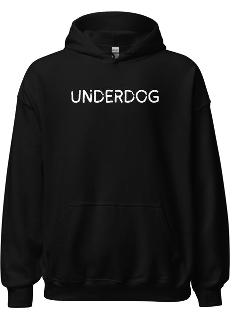 Black Underdog Entrepreneur Hoodie with white lettering, designed for comfort and motivation.