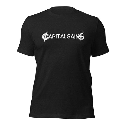 Black Capital Gains T-Shirt for entrepreneurs, made with 100% combed cotton, perfect for showcasing hustle.