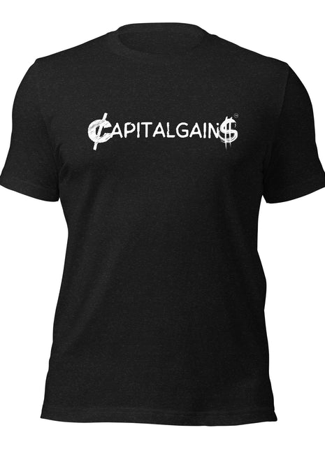 Black Capital Gains T-Shirt for entrepreneurs, made with 100% combed cotton, perfect for showcasing hustle.