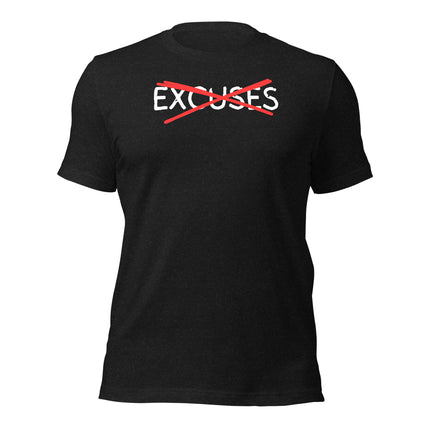 No Excuses T-Shirt – Built for Hustlers, Made for Winners displayed on a black tee.