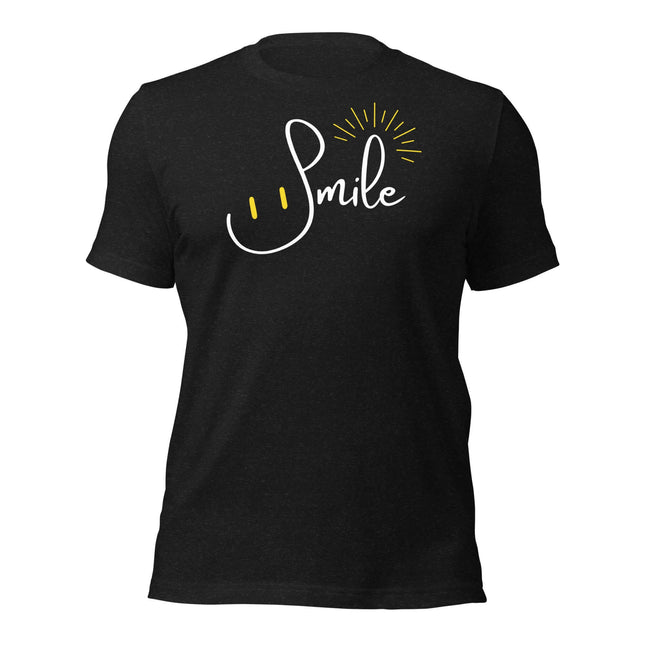 Smile Everyday T-Shirt – Hustle Hard, Stay Positive design featuring a handwritten 'Smile' and a smiling sun.