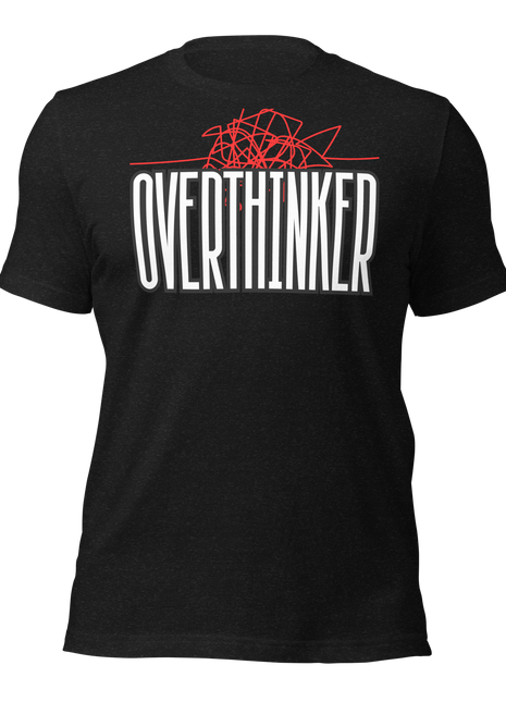OverThinker T-Shirt in black, featuring bold red lettering, ideal for entrepreneurs and creative thinkers.