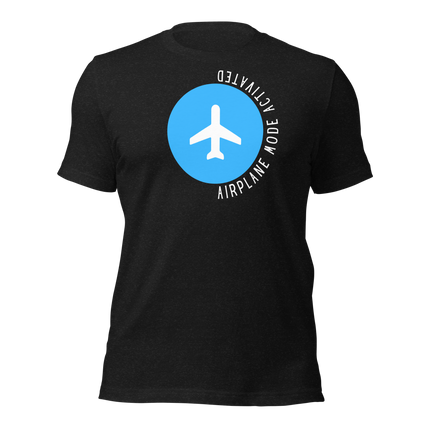 Airplane Mode Activated T-Shirt – Focus. Hustle. Elevate. black tee with airplane graphic and bold lettering.