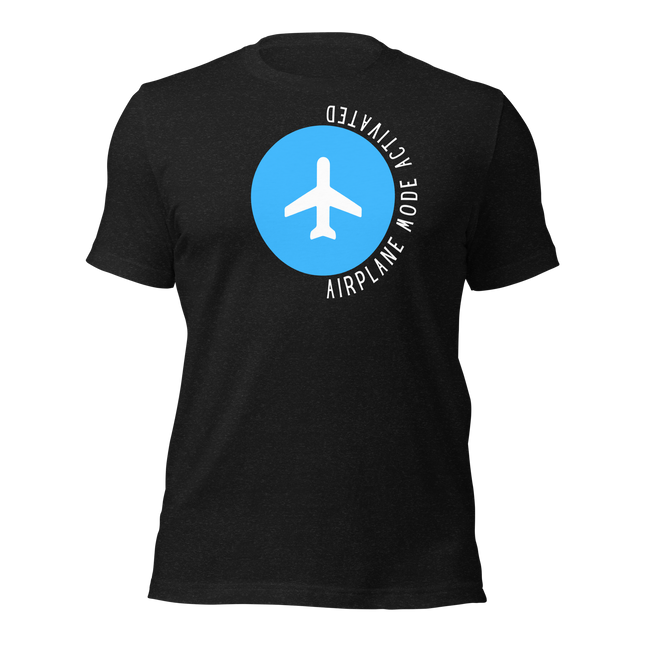 Airplane Mode Activated T-Shirt – Focus. Hustle. Elevate. black tee with airplane graphic and bold lettering.