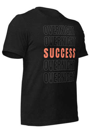 Overnight Success Is a Myth T-Shirt for hustlers, featuring bold text design in black and orange.