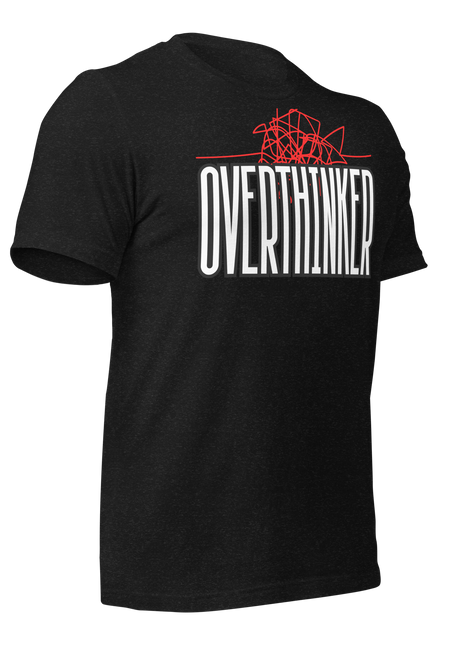 OverThinker T-Shirt in black, featuring bold white and red lettering for creative minds.