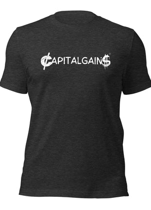 Capital Gains Startup Owner T-Shirt for entrepreneurs in dark gray, made of soft combed cotton, perfect for hustle.