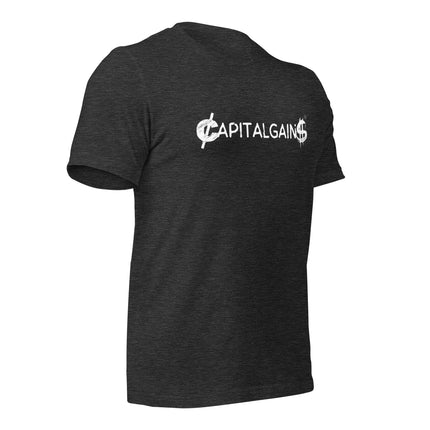 Capital Gains T-Shirt for entrepreneurs, made of 100% cotton, stylish apparel for showcasing hustle and ambition.