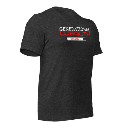 Generational Wealth Loading T-Shirt | Legacy Builders displayed on a charcoal gray shirt with a stylish loading graphic.