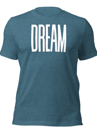Dream Big T-Shirt in blue with bold white 'DREAM' text, perfect entrepreneur apparel for visionaries.