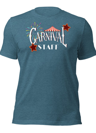 Carnival Staff Event Crew T-Shirt in blue, featuring festive graphics for entrepreneurs and carnival workers.