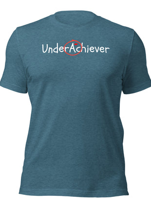 UnderAchiever T-Shirt in blue, promoting ironic success and individuality, made from soft breathable cotton.