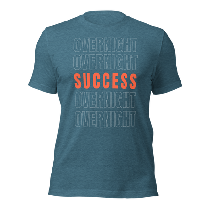 Overnight Success Is a Myth T-Shirt – Built for the Hustlers in blue with bold text design.