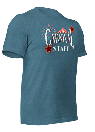 Carnival Staff Event Crew T-Shirt featuring colorful design, perfect for entrepreneurial apparel and comfort during long hours.