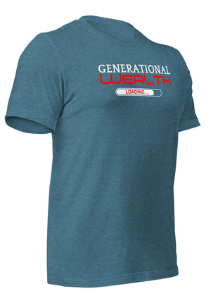 Generational Wealth Loading T-Shirt for entrepreneurs, showcasing a blue shirt with red text design.